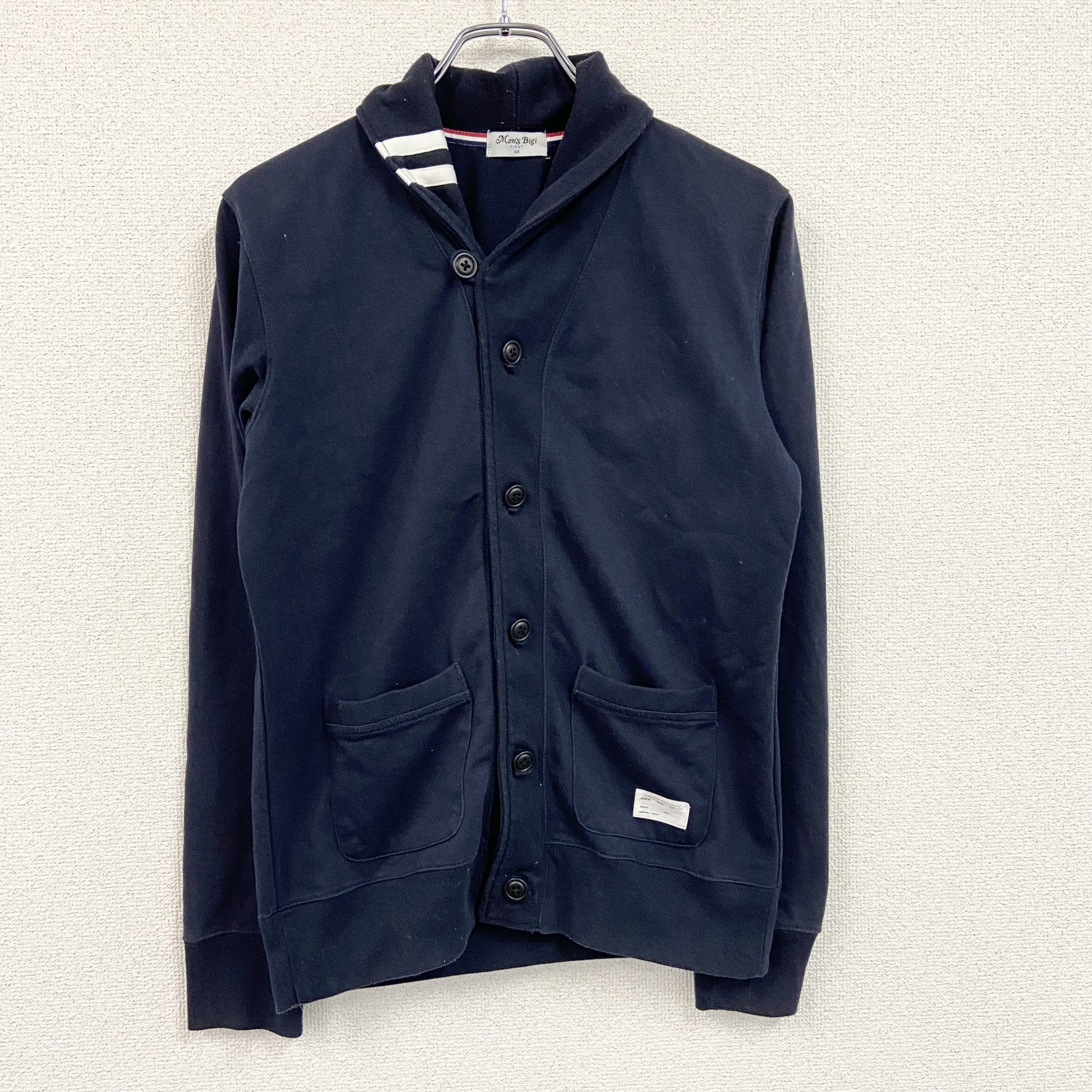 MEN'S BIGI　メンズビギ　ショールカラーカーディガン　2つポケット　紺　ネイビー　古着
