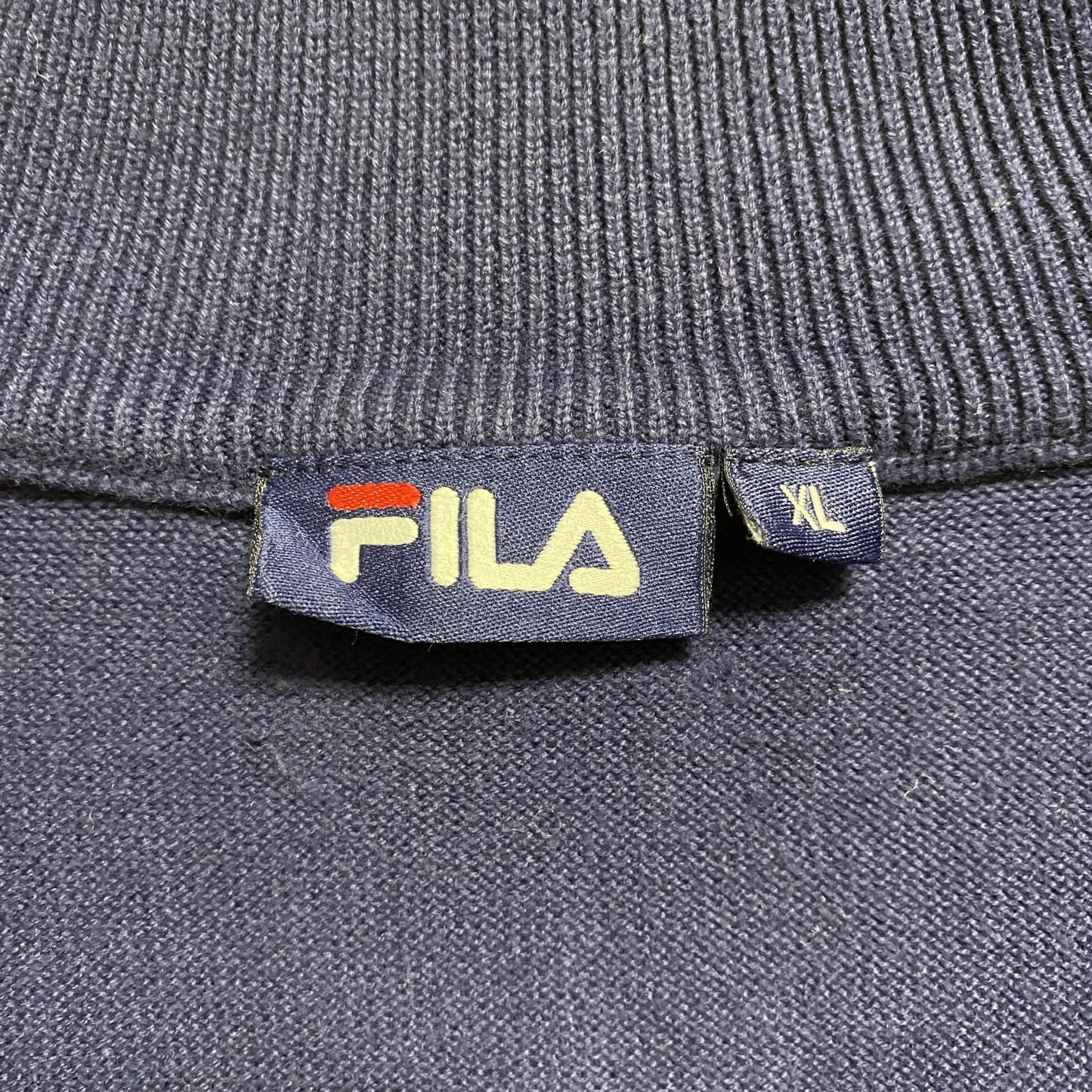 古着 used　FILA　フィラ　長袖ハーフジップ薄手ニット　セーター　ワッペン　ネイビー　秋冬服　ビッグシルエット　XLサイズ