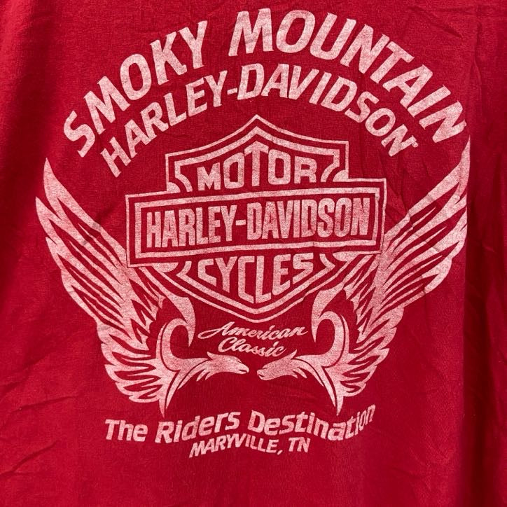古着 used　HARLEY DAVIDSON　ハーレーダビッドソン　半袖両面プリントTシャツ　赤　レッド　2XLサイズ