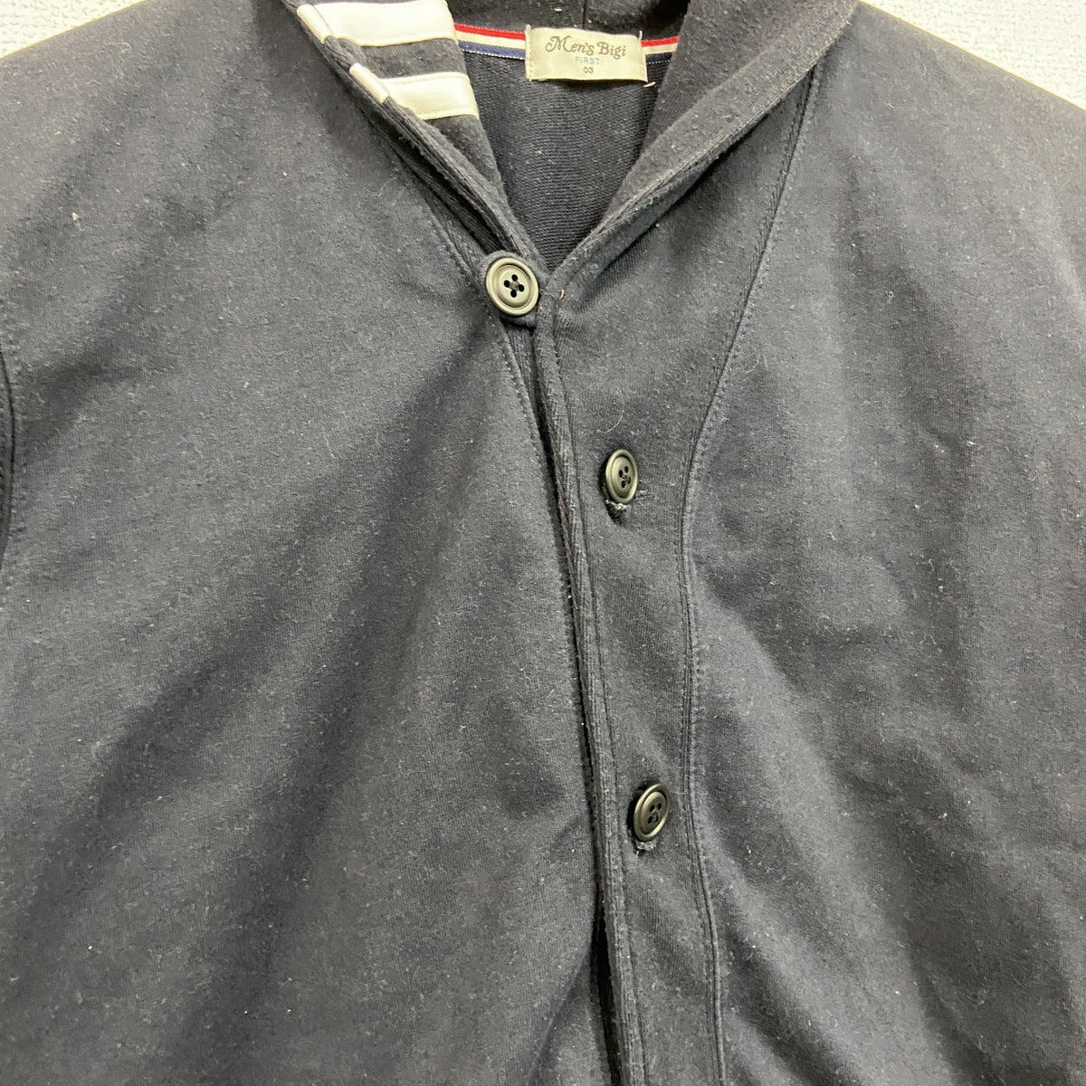 MEN'S BIGI　メンズビギ　ショールカラーカーディガン　2つポケット　紺　ネイビー　古着