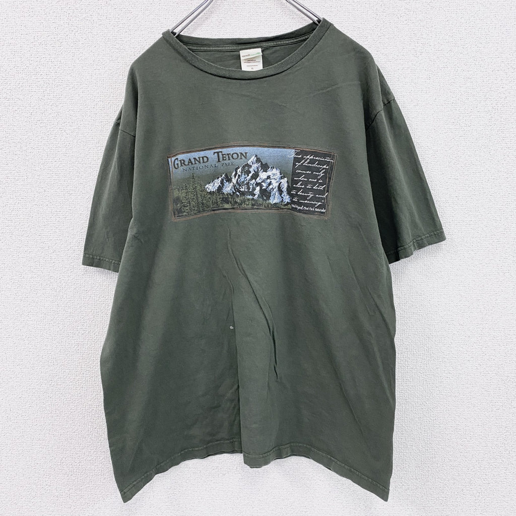 anvil organic　アンビル オーガニック　半袖プリントTシャツ　カーキ　XLサイズ　古着