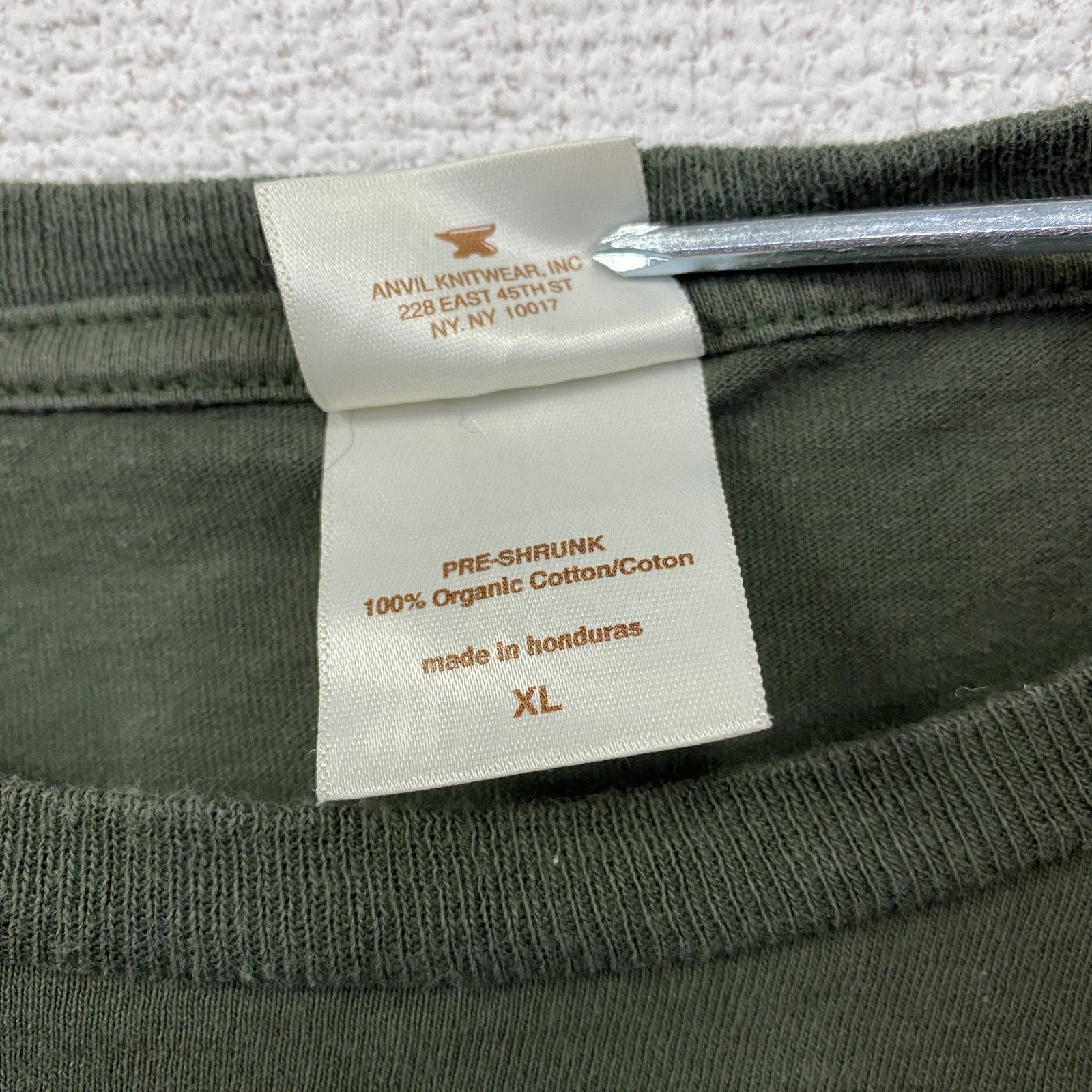 anvil organic　アンビル オーガニック　半袖プリントTシャツ　カーキ　XLサイズ　古着