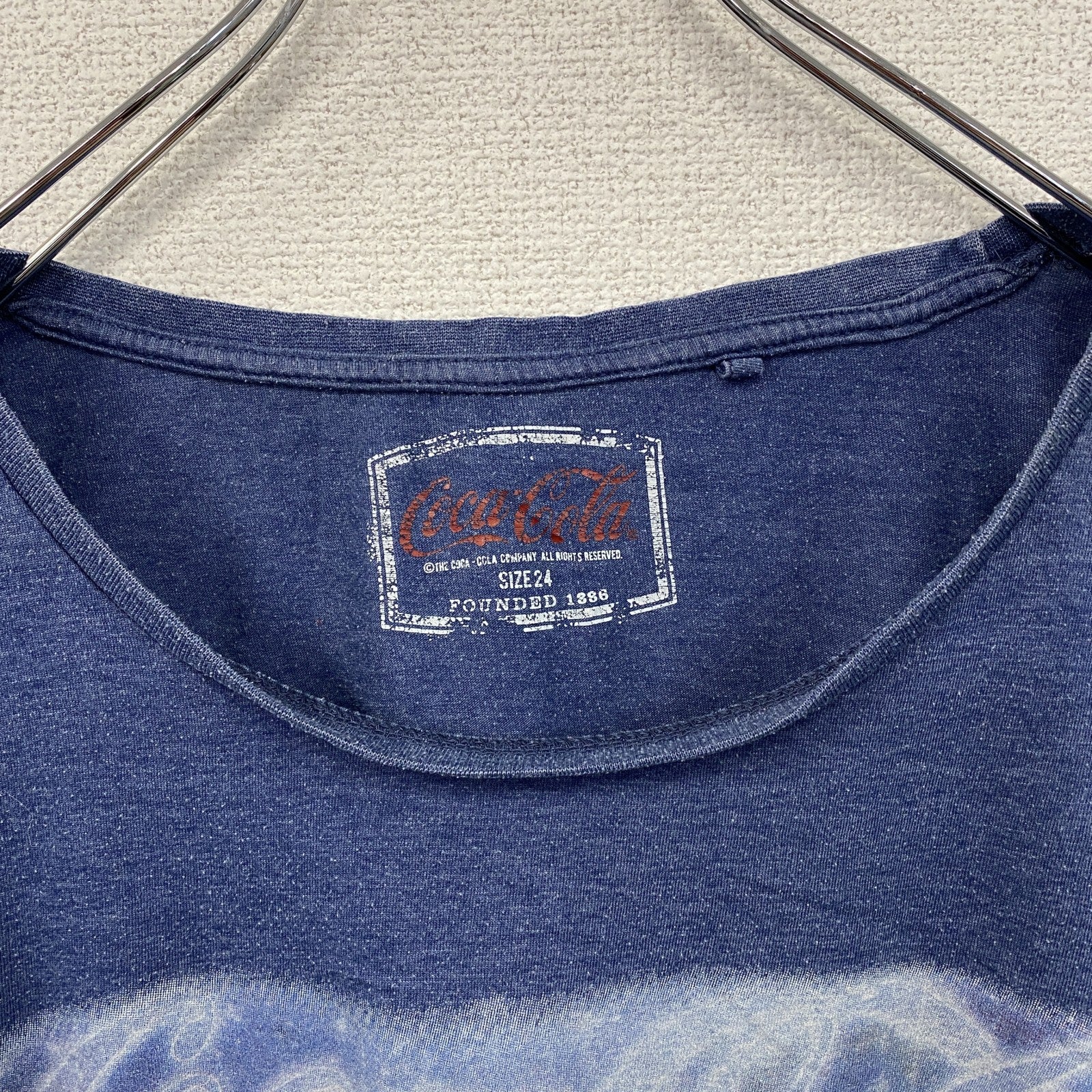 Coca-Cola　コカ・コーラ　半袖プリントTシャツ　サンタクロース　紺　ネイビー　24サイズ　古着