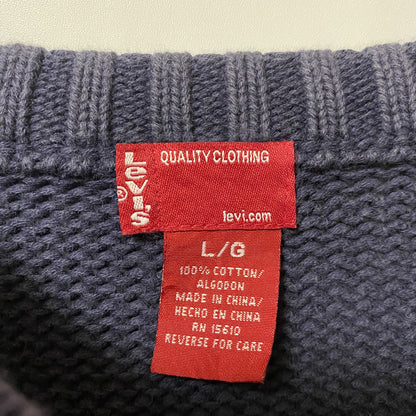 古着 used LEVI'S リーバイス　長袖ノルディック柄クルーネックニット　セーター　レトロデザイン　ネイビー　Lサイズ