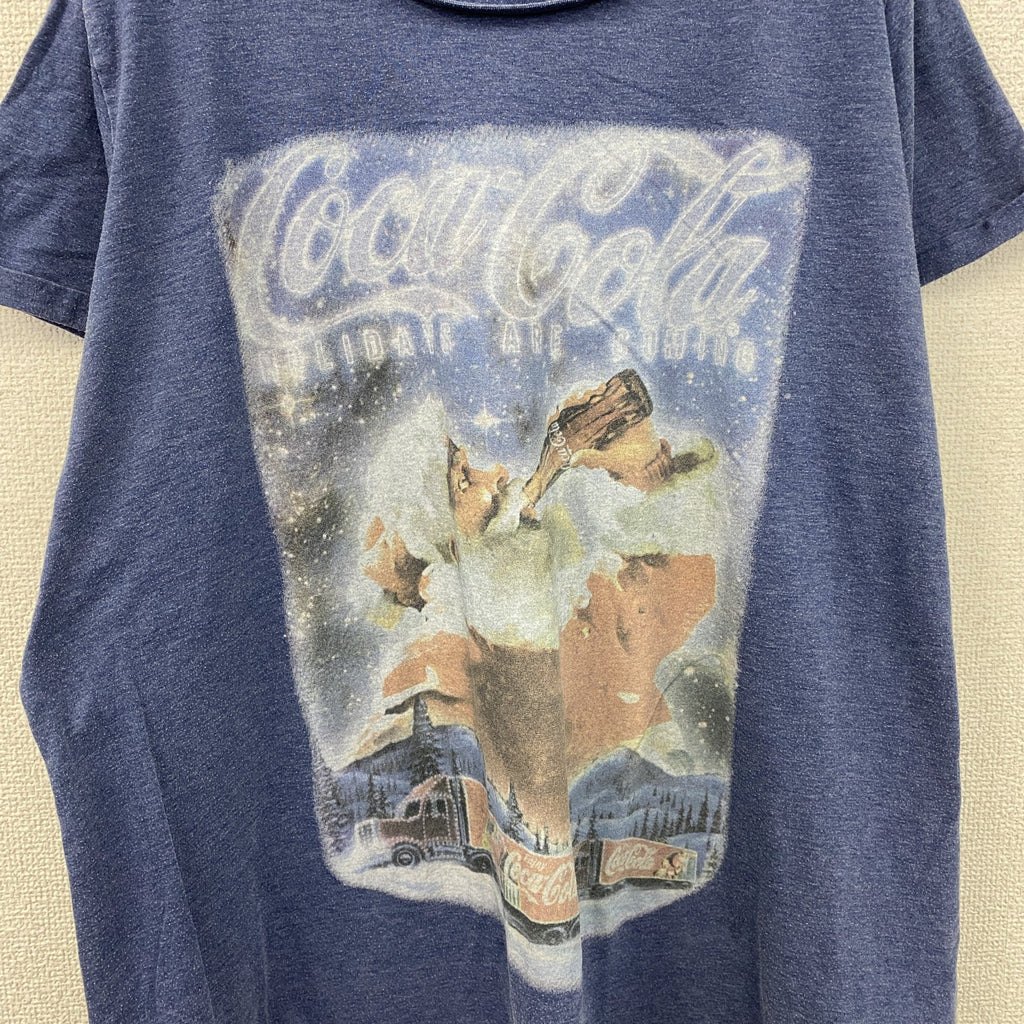 Coca-Cola　コカ・コーラ　半袖プリントTシャツ　サンタクロース　紺　ネイビー　24サイズ　古着