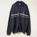 adidas アディダス　長袖ニットジップアップブルゾン　ニットジャケット　オーバーサイズ　ネイビー　紺　XLサイズ　古着