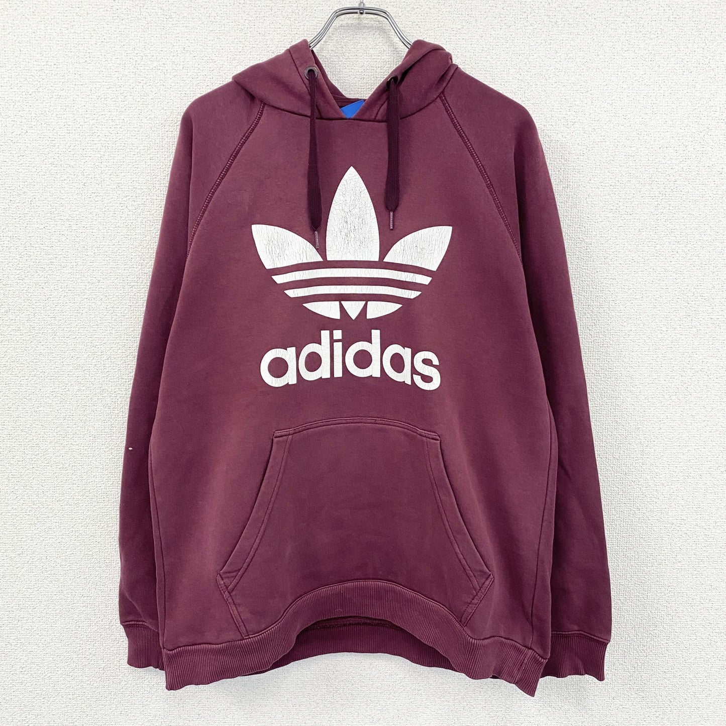 adidas　アディダス　スウェットパーカー/フーディー　ラグランスリーブ　デカロゴ　ボルドー　XOサイズ