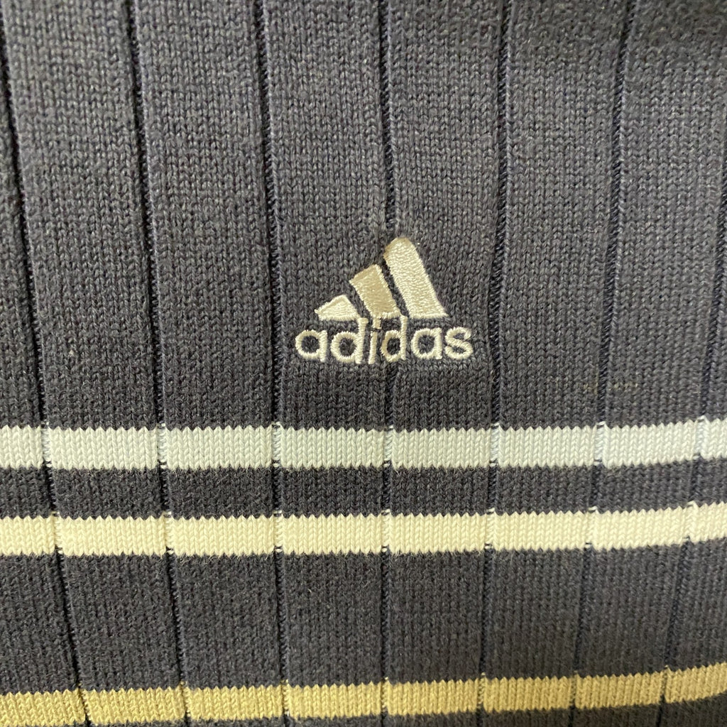 adidas アディダス　長袖ニットジップアップブルゾン　ニットジャケット　オーバーサイズ　ネイビー　紺　XLサイズ　古着