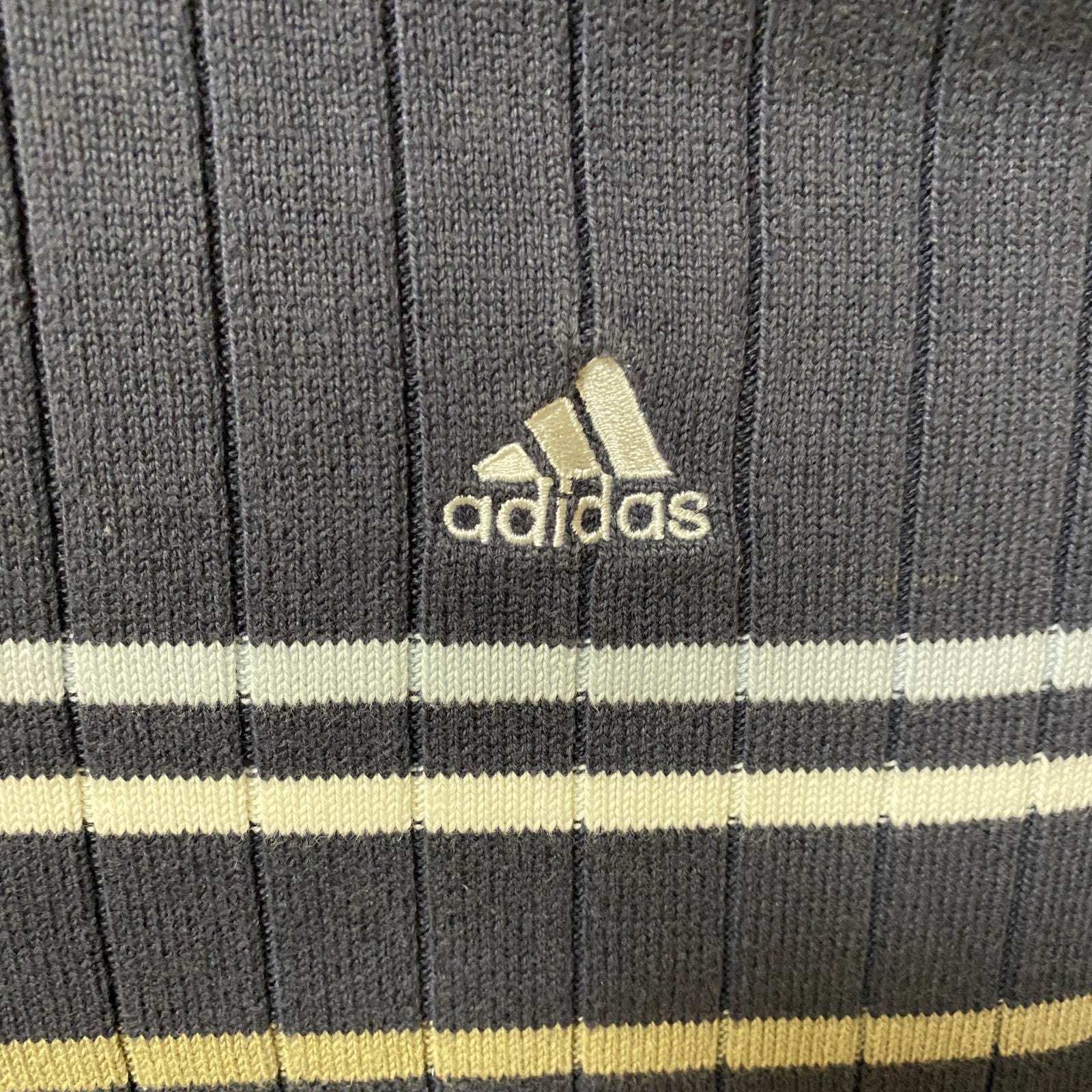 adidas アディダス　長袖ニットジップアップブルゾン　ニットジャケット　オーバーサイズ　ネイビー　紺　XLサイズ　古着