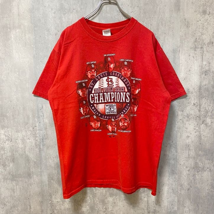 GILDAN ギルダン　MLB　カージナルス　2006　半袖プリントTシャツ　野球　赤　レッド　レトロ　Lサイズ　古着
