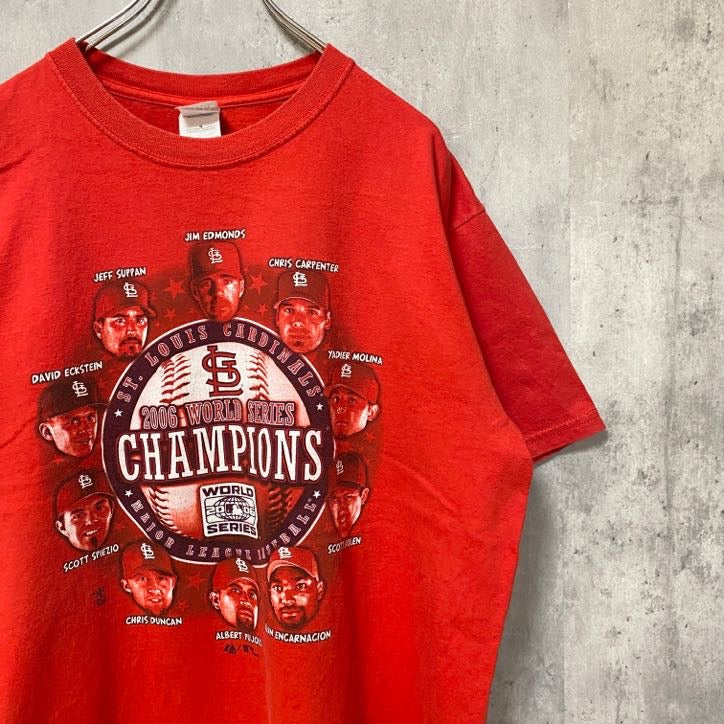 GILDAN ギルダン　MLB　カージナルス　2006　半袖プリントTシャツ　野球　赤　レッド　レトロ　Lサイズ　古着