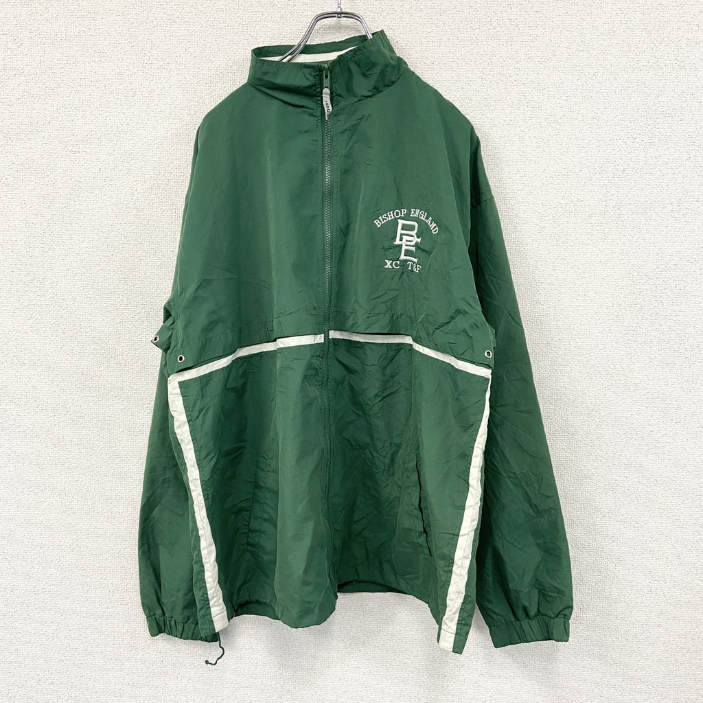 90s　PRE GAME　フルジップジャケット　刺繍ロゴ　アーチプリント　ヴィンテージ　緑　グリーン　Lサイズ　古着