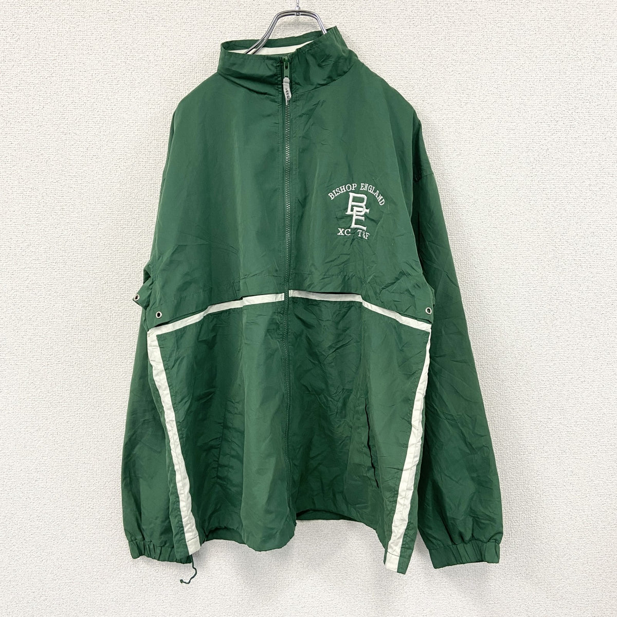 90s　PRE GAME　フルジップジャケット　刺繍ロゴ　アーチプリント　ヴィンテージ　緑　グリーン　Lサイズ　古着