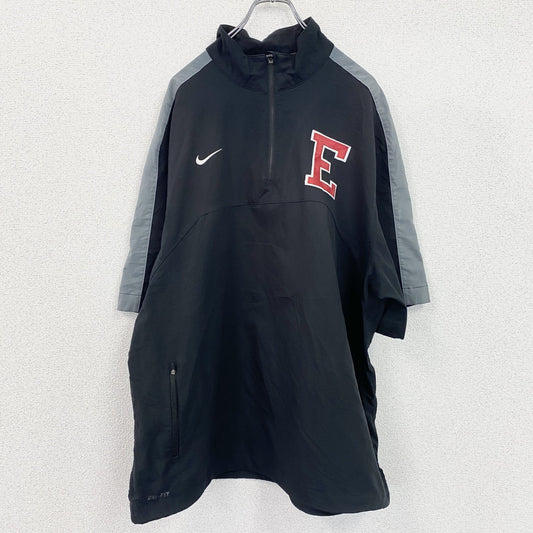 NIKE　ナイキ　DRI‐FIT　半袖　ハーフジップナイロンジャケット　スウッシュロゴ　黒　ブラック　XLサイズ