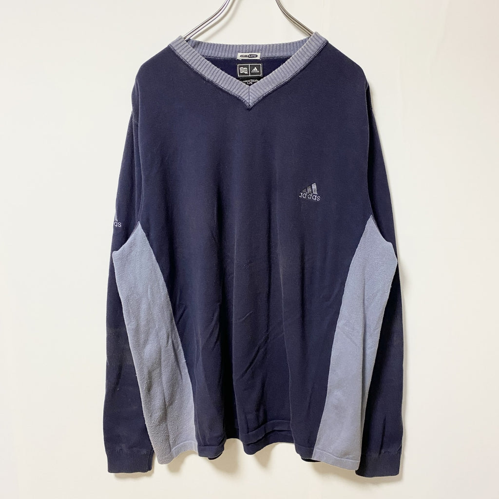adidas climalite アディダス　クライマライト　長袖Vネックロゴ刺繍スウェット　トレーナー　ネイビー　紺　古着