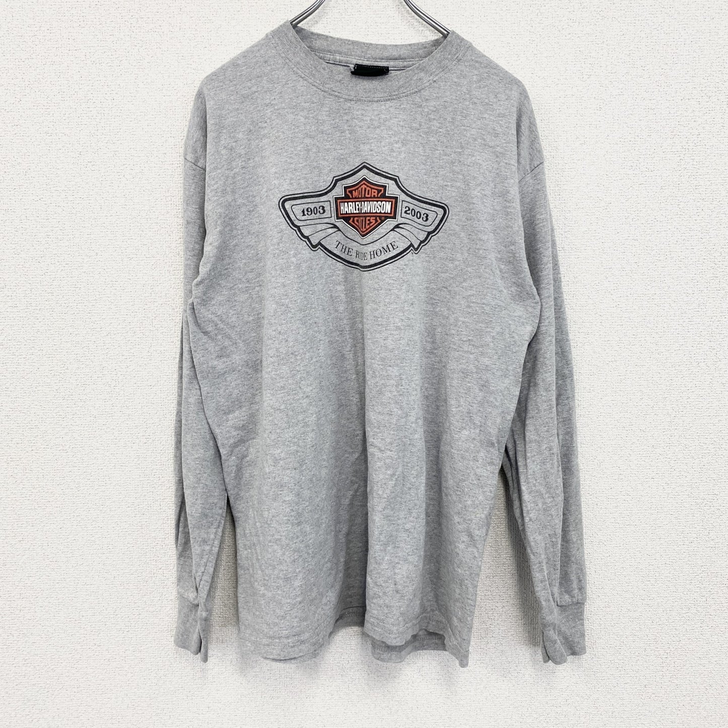 HARLEY DAVIDSON　ハーレーダビッドソン　長袖プリントTシャツ　灰　グレー　Lサイズ