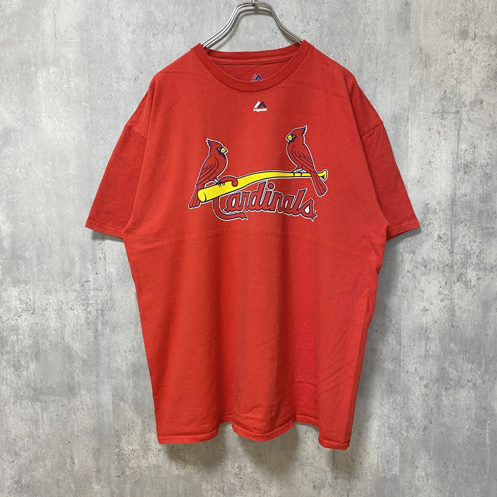 Majestic　MLB　メジャーリーグ　カージナルス　半袖プリントTシャツ　赤　レッド　レトロ　野球　XLサイズ　古着