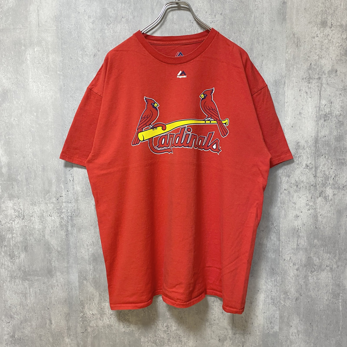 Majestic　MLB　メジャーリーグ　カージナルス　半袖プリントTシャツ　赤　レッド　レトロ　野球　XLサイズ　古着