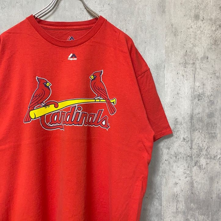 Majestic　MLB　メジャーリーグ　カージナルス　半袖プリントTシャツ　赤　レッド　レトロ　野球　XLサイズ　古着