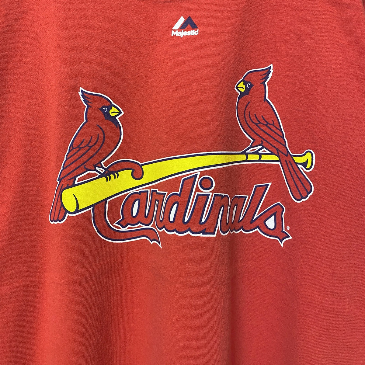Majestic　MLB　メジャーリーグ　カージナルス　半袖プリントTシャツ　赤　レッド　レトロ　野球　XLサイズ　古着
