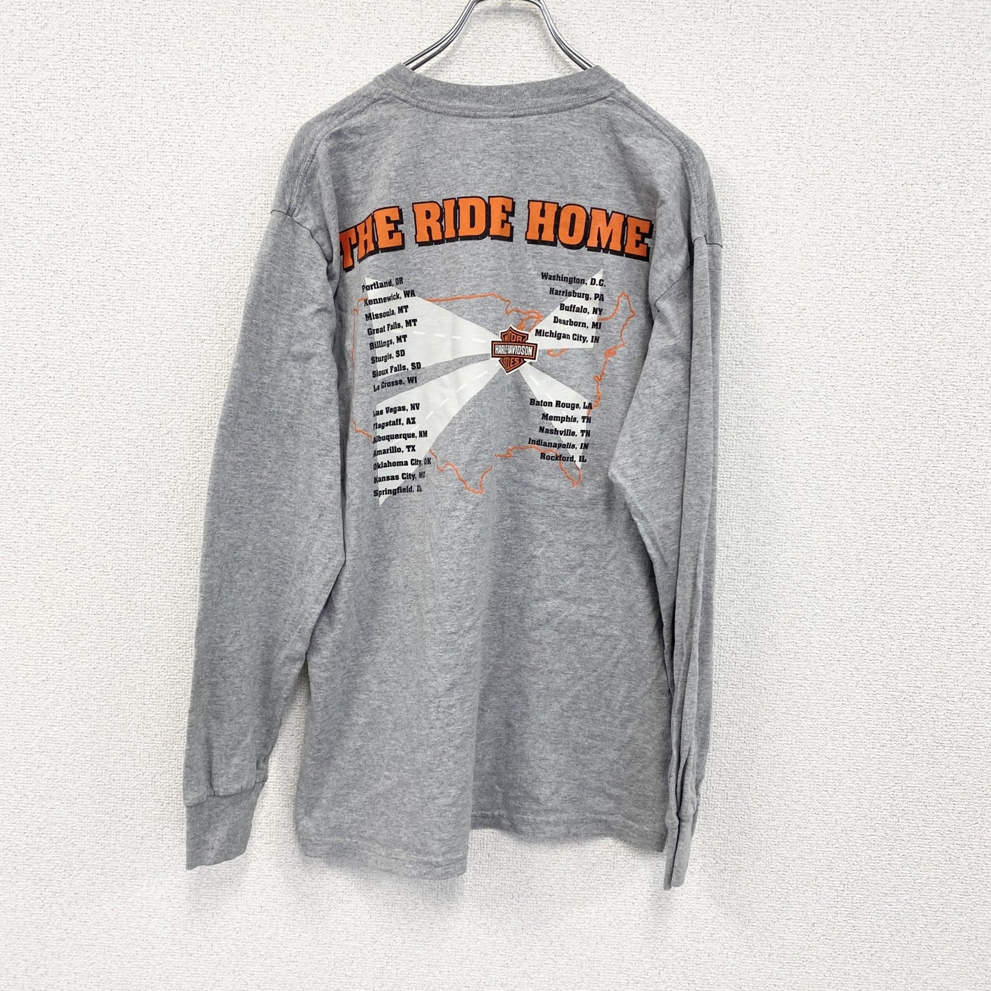 HARLEY DAVIDSON　ハーレーダビッドソン　長袖プリントTシャツ　灰　グレー　Lサイズ