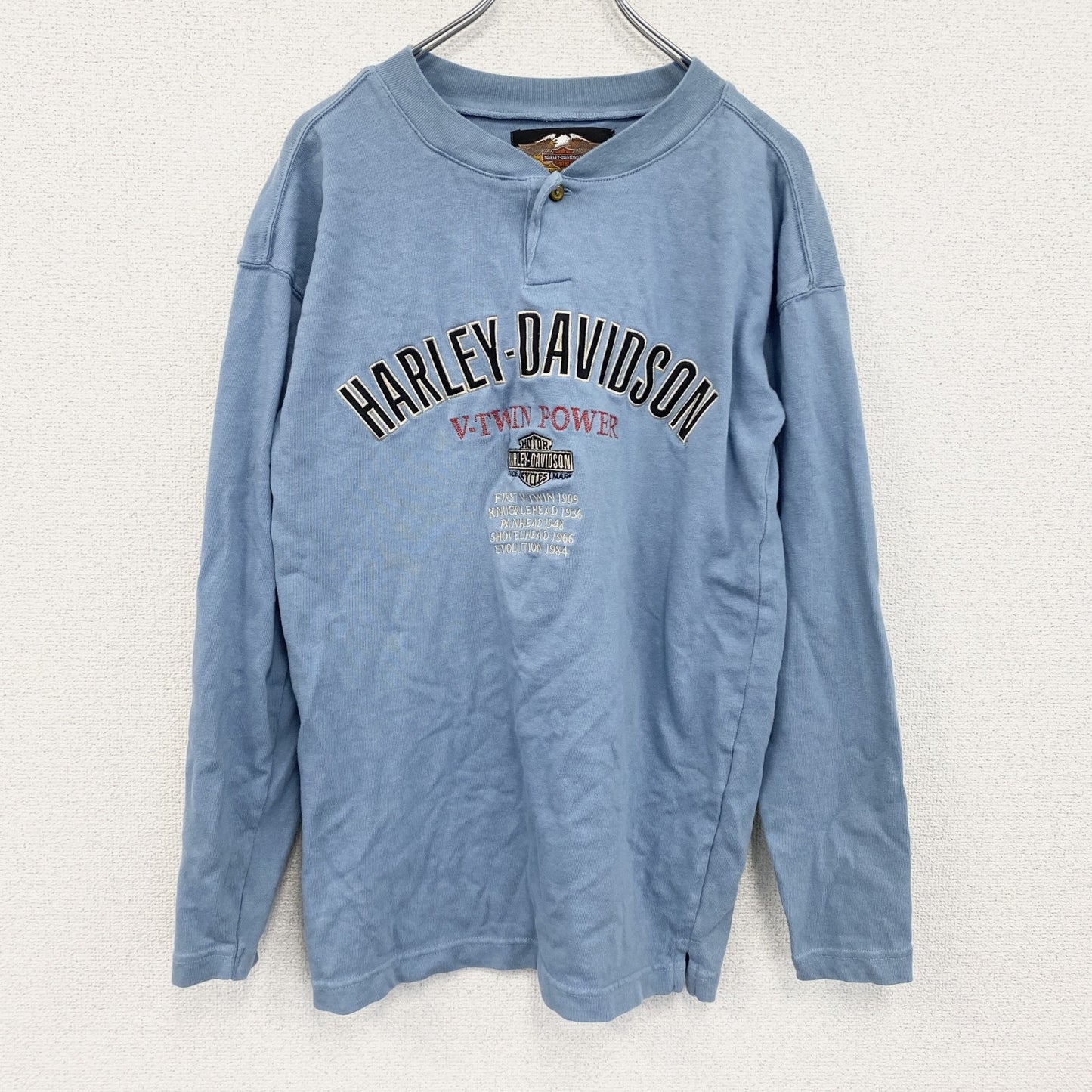 HARLEY DAVIDSON　ハーレーダビッドソン　長袖プリントTシャツ　水色　ライトブルー　XSサイズ