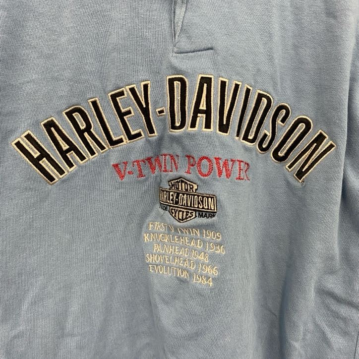 HARLEY DAVIDSON　ハーレーダビッドソン　長袖プリントTシャツ　水色　ライトブルー　XSサイズ