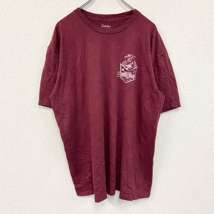 Cabela’s　カベラス　半袖両面プリントTシャツ　赤紫色　バーガンディ　XLサイズ　古着
