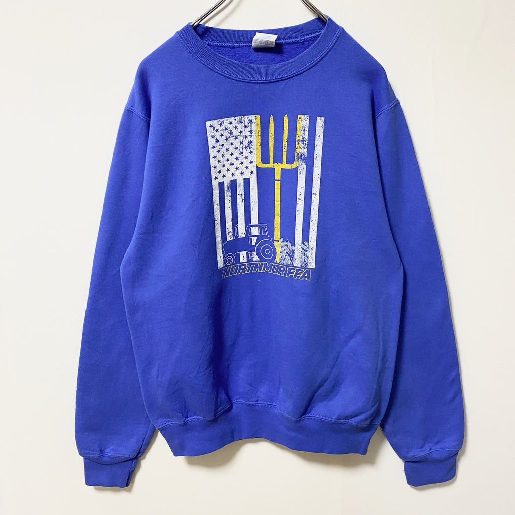 PORT&COMPANY　スウェット/トレーナー　星条旗　両面プリント　クルーネック　青　ブルー　Sサイズ　古着