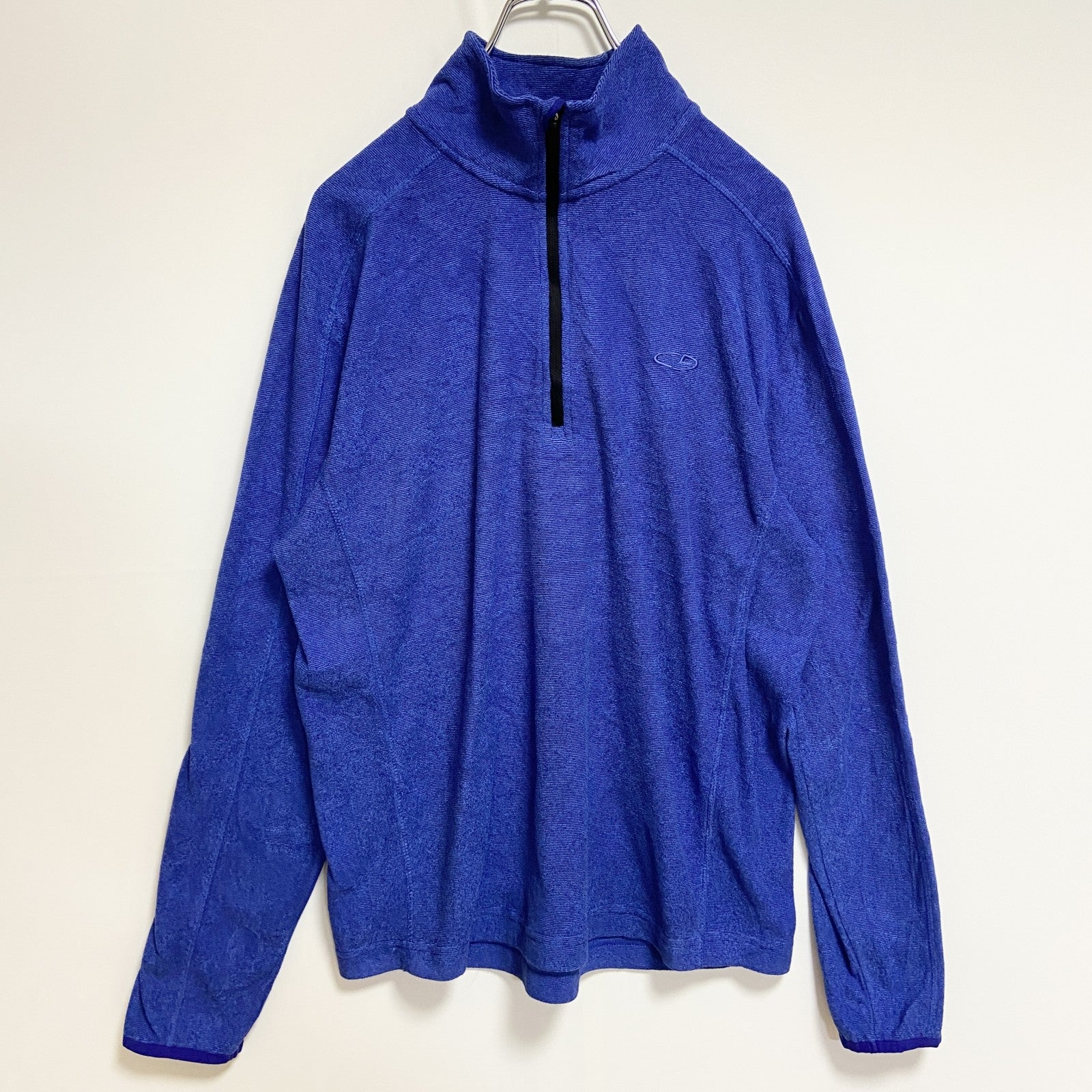 Champion チャンピオン 長袖ハーフジップフリースジャケット　青 ブルー　ワンポイント刺繍ロゴ　Mサイズ　古着