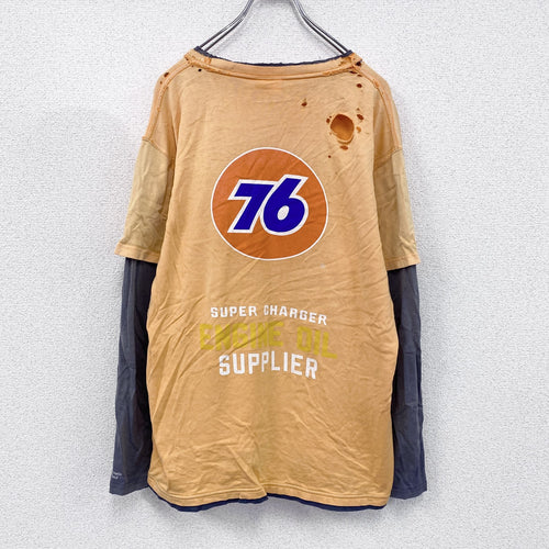 76 Lubricants　セブンティーシックスルブリカンツ　長袖Tシャツ/ロンT　企業T　オレンジ　Lサイズ　古着