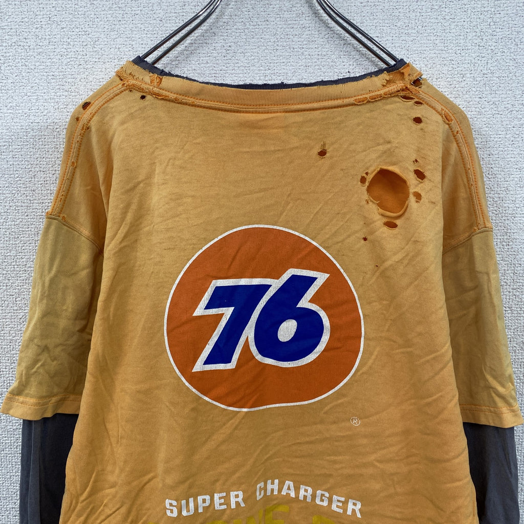 76 Lubricants　セブンティーシックスルブリカンツ　長袖Tシャツ/ロンT　企業T　オレンジ　Lサイズ　古着