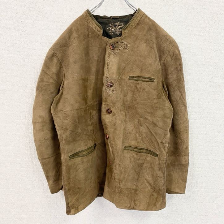 h-moser　チロリアンレザージャケット　レザーコート　マオカラー　刺繍　ブラウン　54サイズ