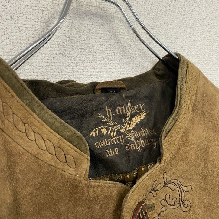 h-moser　チロリアンレザージャケット　レザーコート　マオカラー　刺繍　ブラウン　54サイズ