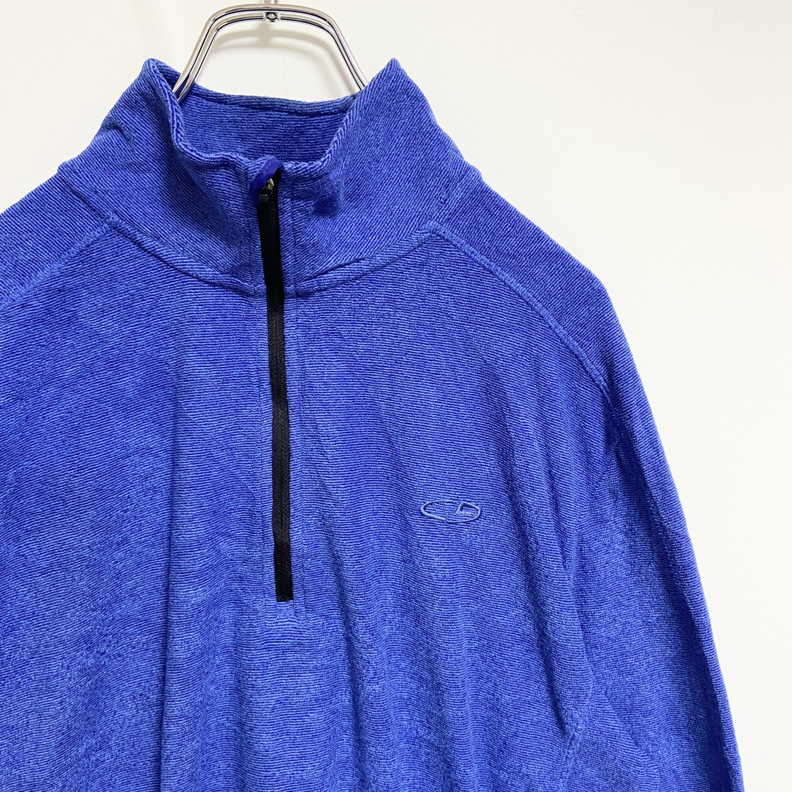 Champion チャンピオン 長袖ハーフジップフリースジャケット　青 ブルー　ワンポイント刺繍ロゴ　Mサイズ　古着