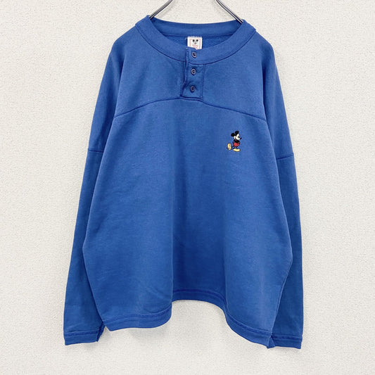 80s～　Disney　ディズニー　スウェット/トレーナー　ヴィンテージ　ヘンリーネック　青　ブルー　3XLサイズ