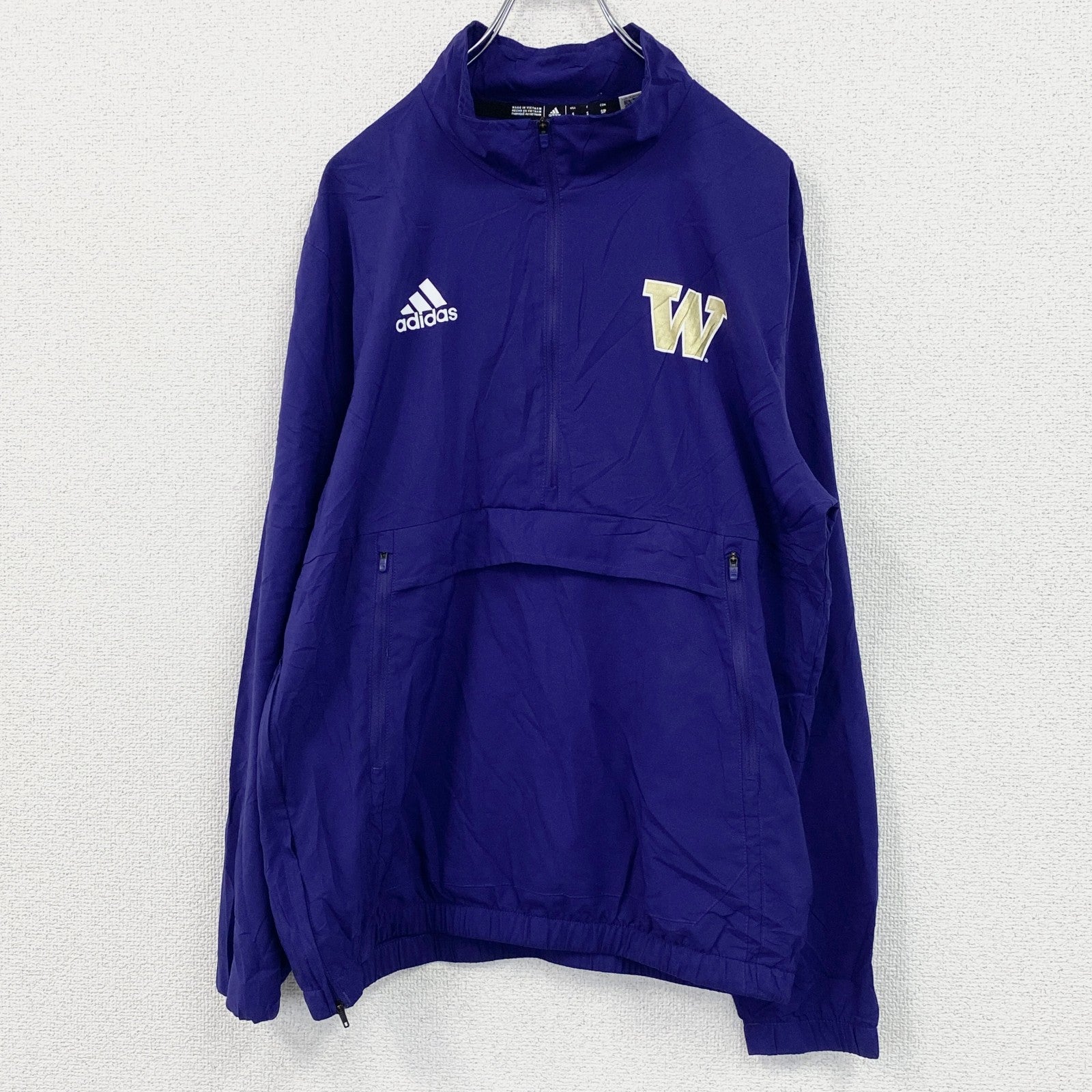 adidas　アディダス　ハーフジップナイロンジャケット　紫　パープル　Sサイズ　古着