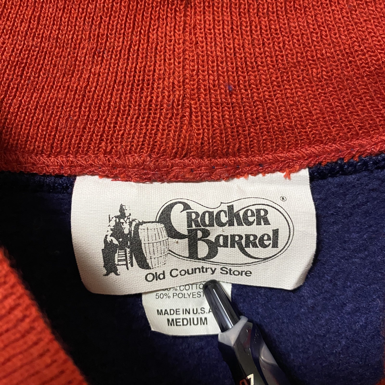 Cracker Barrel 長袖ダサかわプリントスウェット　トレーナー　レトロデザイン　ネイビー　紺　Mサイズ　古着