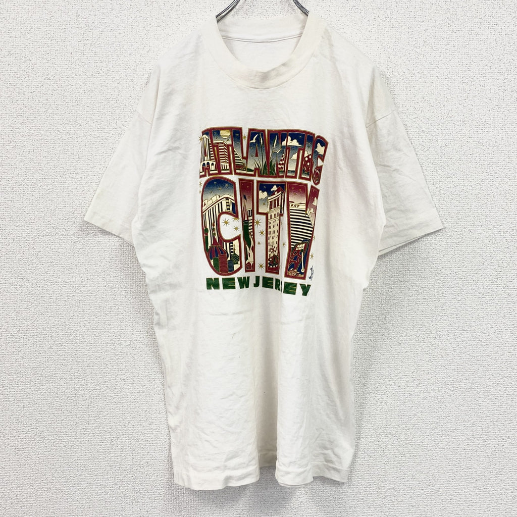 半袖プリントTシャツ　シングルステッチ　白　ホワイト　Mサイズ　古着