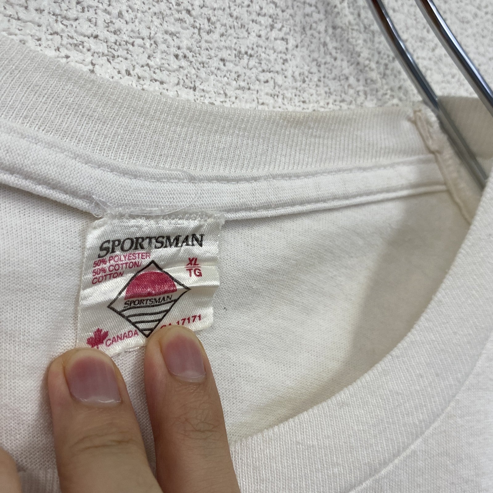 ～90s　SPORTSMAN　半袖プリントTシャツ　シングルステッチ　ワンポイント　ヴィンテージ　白　ホワイト　Mサイズ　古着