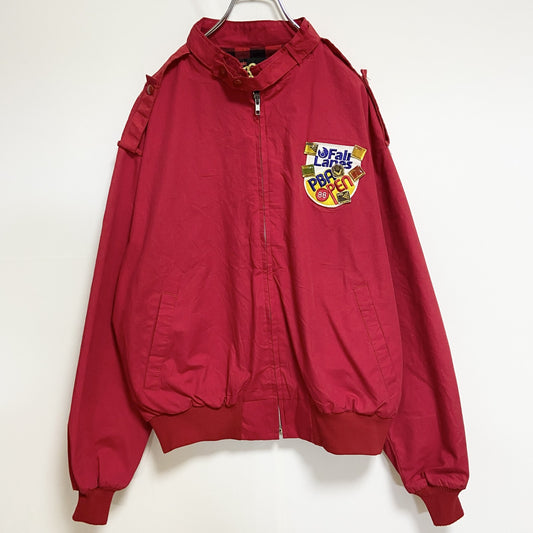 古着 used　70s　USA製　King Louie　長袖スイングトップ　ナイロンジャケット　ワンポイントワッペン刺繡　赤