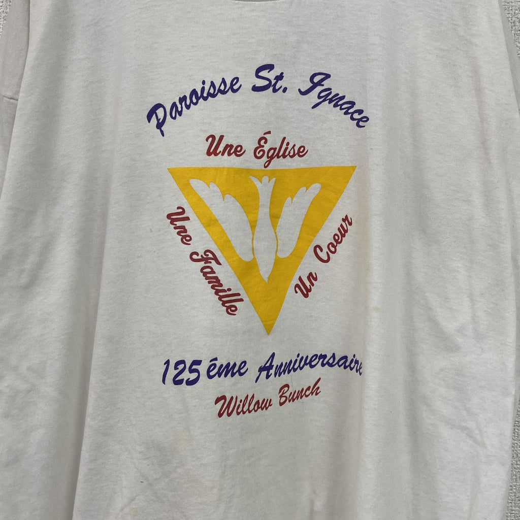 90s　FRUIT OF THE LOOM　フルーツオブザルーム　半袖プリントTシャツ　白　ホワイト　XLサイズ　　ヴィンテージ　古着