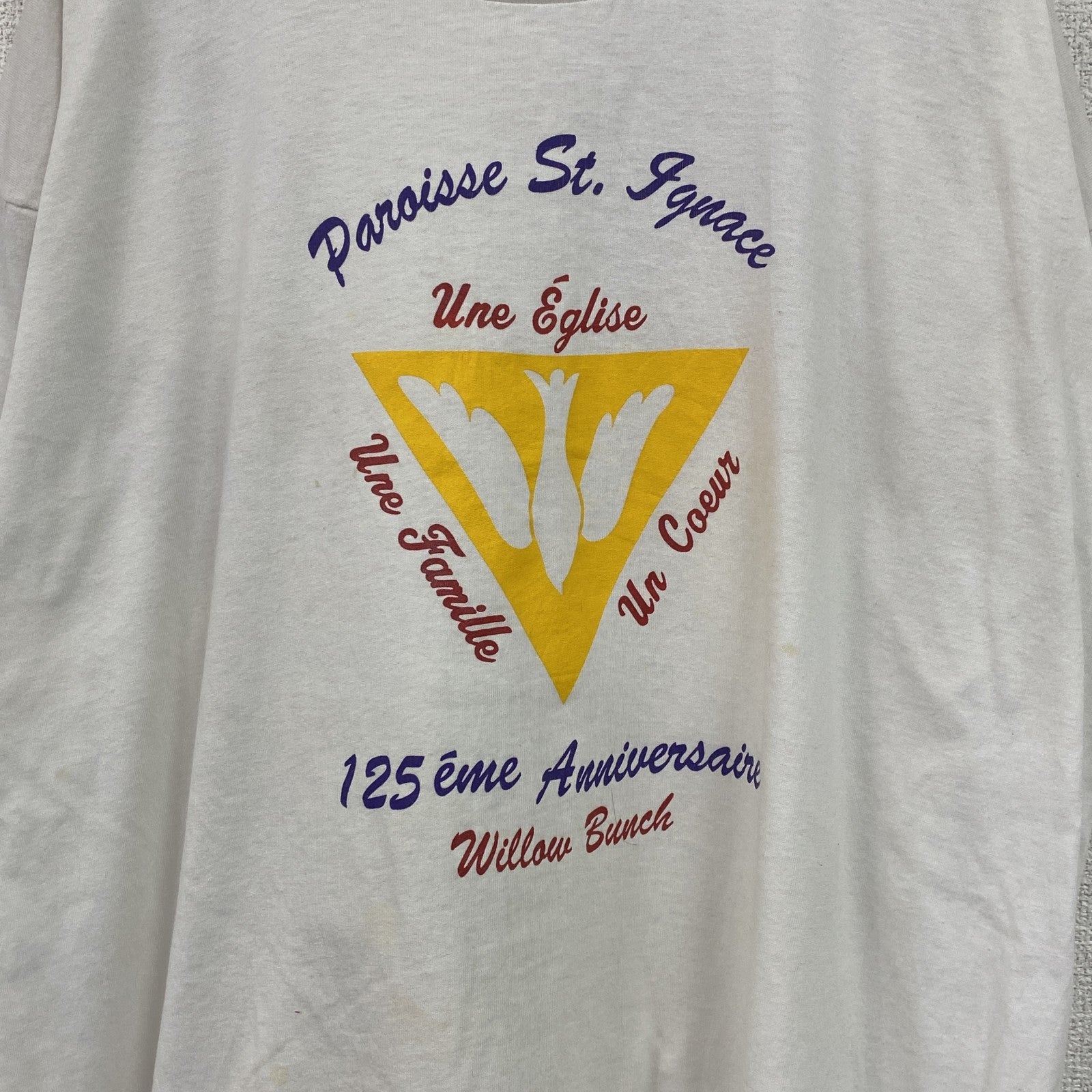 90s　FRUIT OF THE LOOM　フルーツオブザルーム　半袖プリントTシャツ　白　ホワイト　XLサイズ　　ヴィンテージ　古着