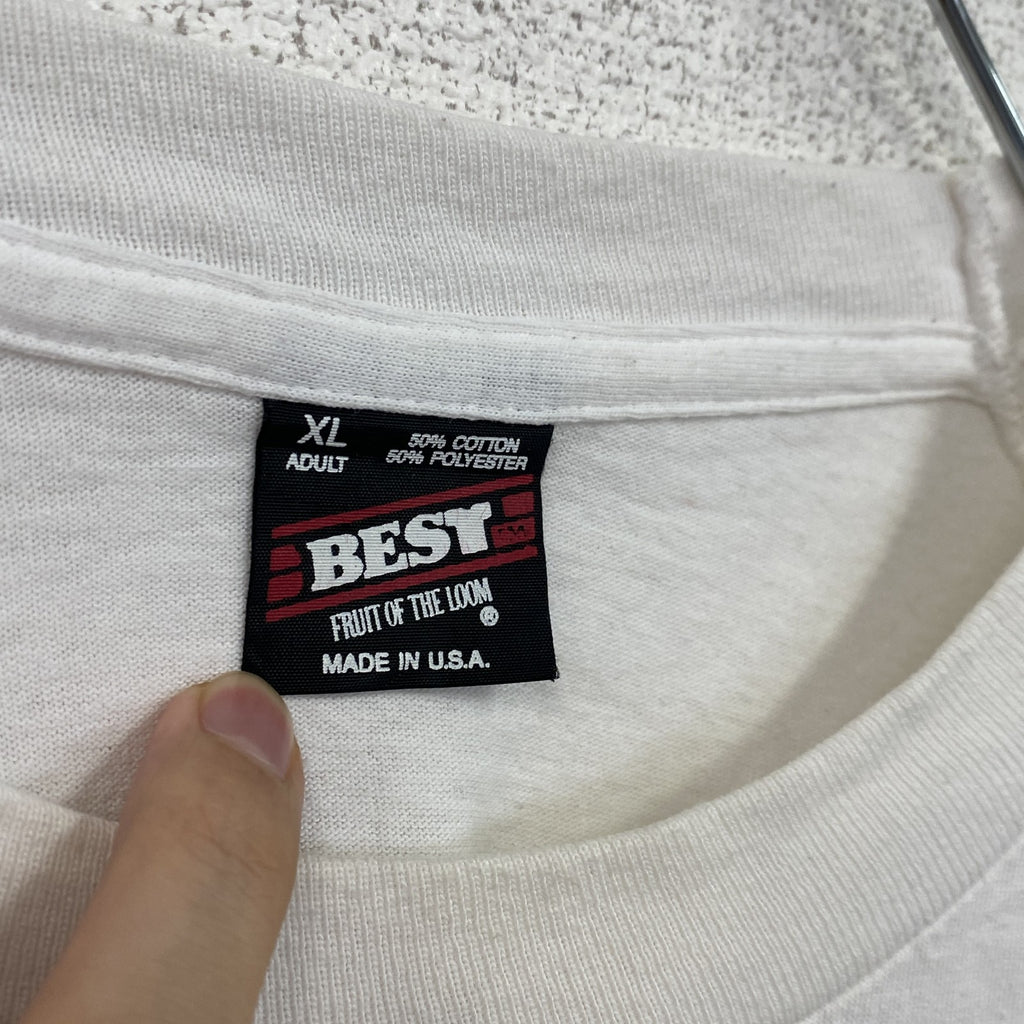 90s　FRUIT OF THE LOOM　フルーツオブザルーム　半袖プリントTシャツ　白　ホワイト　XLサイズ　　ヴィンテージ　古着