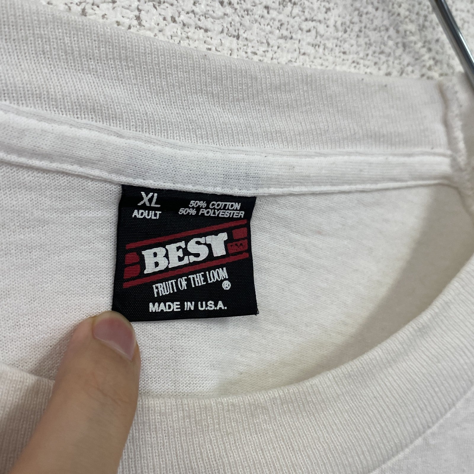 90s　FRUIT OF THE LOOM　フルーツオブザルーム　半袖プリントTシャツ　白　ホワイト　XLサイズ　　ヴィンテージ　古着