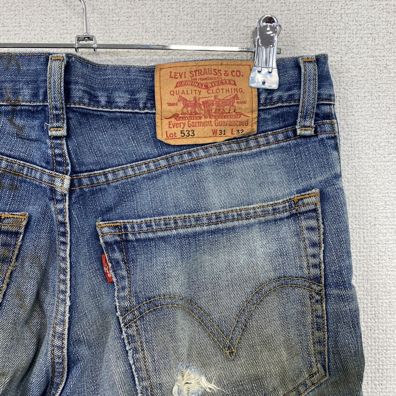 Levi’s　リーバイス　533　デニムパンツ/ダメージジーンズ　縦落ち　鬼ヒゲ　ジップフライ　インディゴ　W31サイズ　古着