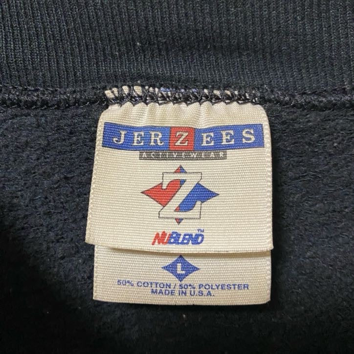 古着 used JERZEES ジャージーズ　長袖クルーネックワンポイントロゴプリントスウェット　トレーナー　ノームコア　ブラック