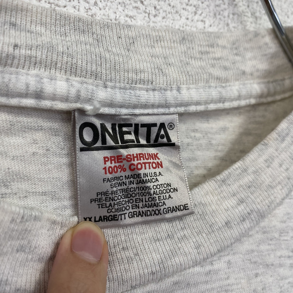 90s　ONEITA　オニータ　半袖プリントTシャツ　ヴィンテージ　シングルステッチ　グレー　灰色　XXLサイズ　古着