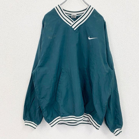 90s　NIKE　ナイキ　プルオーバーナイロンジャケット　ヴィンテージ　Vネック　緑　グリーン　Lサイズ