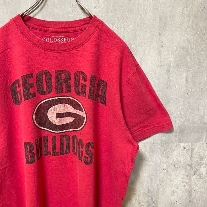GEORGIA BULLDOGS 　アメフト　半袖オフィシャルプリントTシャツ　赤　レッド　スポーツ　レトロ　Lサイズ　古着